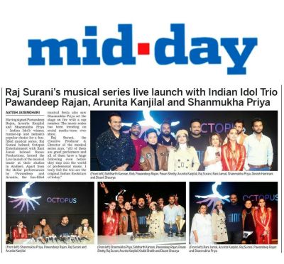 Arunita Kanjilal Appears on Mid Day
Today (August 21, 2021) Arunita Kanjilal featured in Mid-Day @middayindia - The press conference held on the 18th of August at Octopus Entertainment.

Signing the most talented artists @pawandeeprajan @arunitakanjilal & @shanmukhapriya_1925 for 20 Songs under our label @octopusentertainment

Special thanks to all who worked tirelessly behind the scenes to make this event a complete Success.

Producer & Director Raj Surani - @rajsurani555
Credit: Octopus Entertainment
Keywords: Octopus Entertainment;Arunita Kanjilal