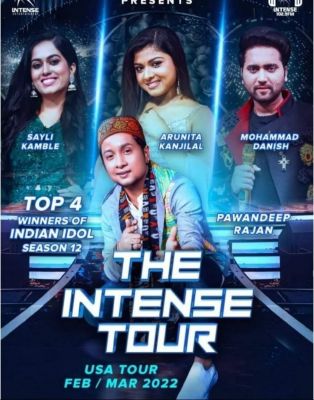 USA Tour February-March 2022 - blank poster
The Intense Tour 
USA Tour February- March 2022

Singer: Arunita Kanjilal, Pawandeep Rajan, Sayli Kamble & Mohammad Danish
Date:Not Decided
Keywords: Arunita Kanjilal;USA Tour